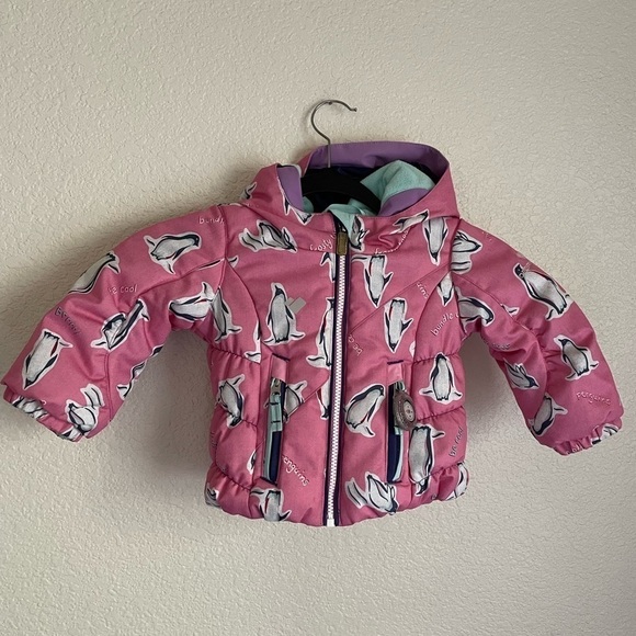 Obermeyer Little Girls Cakewalk Insulated Ski Jacket XS 1yr Pink Penguins - Picture 3 of 12
